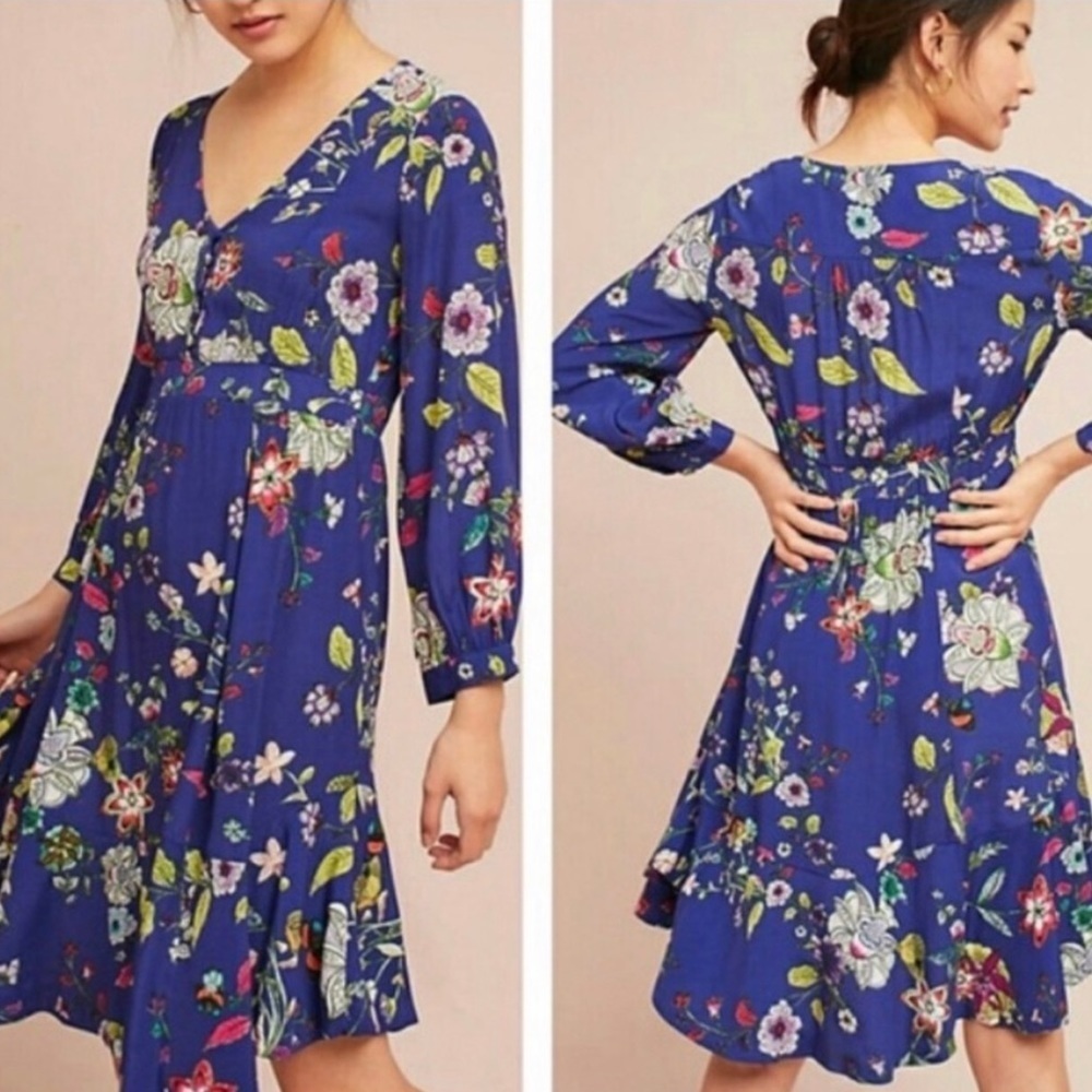 Anthropologie Maeve maplewood dress size xs blue floral